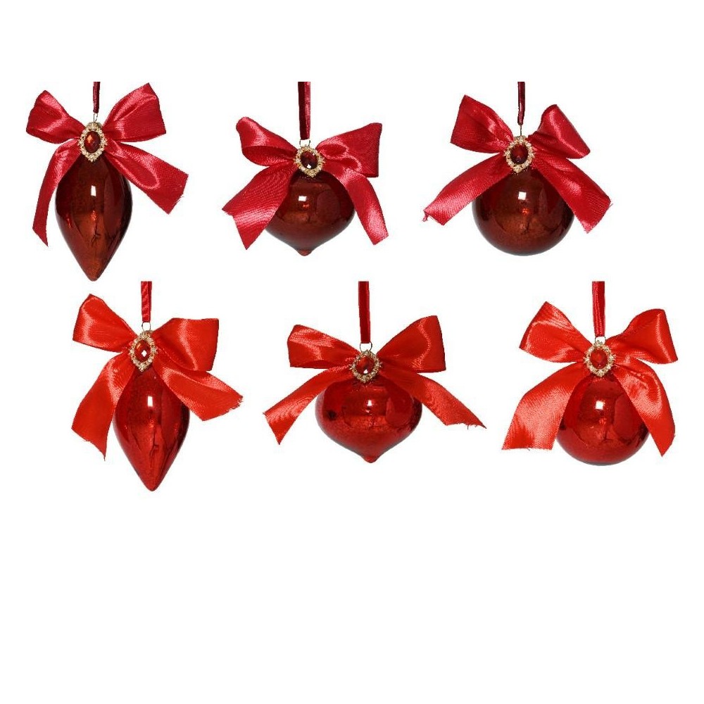 SFERE VETRO D.8CM. CON DIAMANTE E FIOCCO 3 ASSORTITE